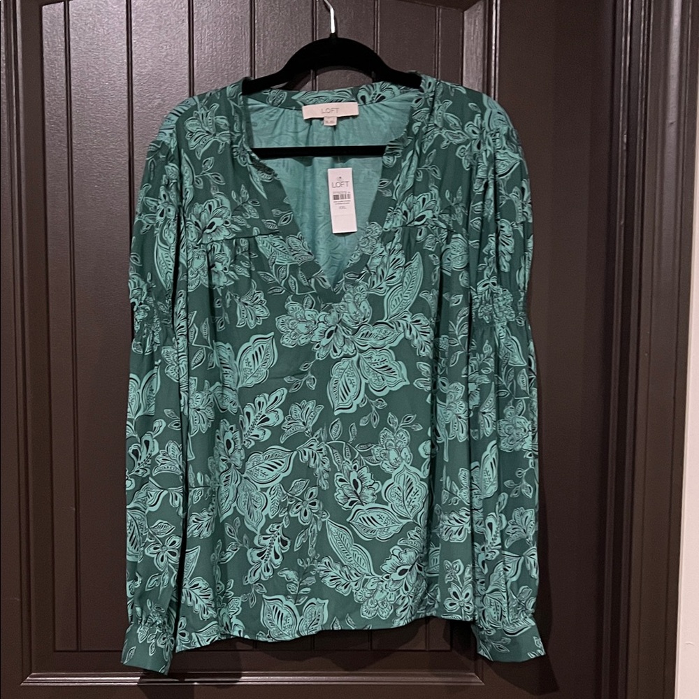 LOFT Teal Floral Blouse